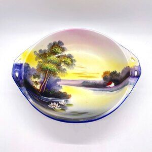 Vintage Noritake Japan Hand Painted Morimura Double Handle Bowl River Sunset 8"